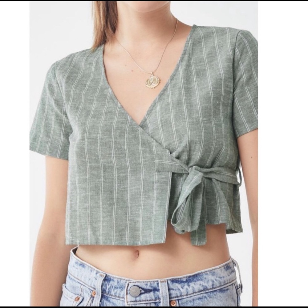 UO Striped Wrap Crop Top in Dark Grey Multi